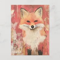 Cute Red Fox Mixed Media Postcard