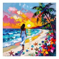 Vibrant Sunset Abstract Beach Scene Acrylic Print