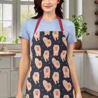 Cute Navy Blue And Red Pomeranian Pet Apron