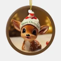 Christmas Fawn Ceramic Ornament