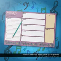 Doodles for Music Lovers Weekly Planner for Kids Paper Pad