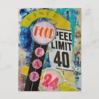 Speed Limit is 24 Hours Food mixed media collage Postcard