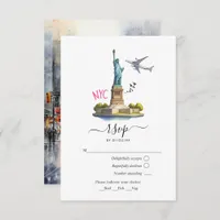 Watercolor New York USA Destination Wedding RSVP Card