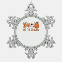 Tis The Season Leaf Latte Autumn Football Snowflake Pewter Christmas Ornament