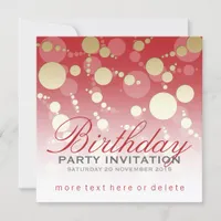 Modern Funky Red Gold Party Birthday Invitations