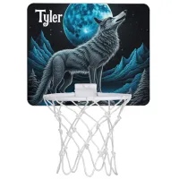 Wolf Standing in Front of the Full Moon | AI art Mini Basketball Hoop