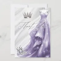 Silver Purple Sparkle Dress Quinceañera Thank You Invitation