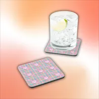 Blue, Pink & Peach Pattern with Glitter & Hearts | Beverage Coaster