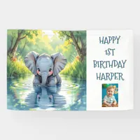Baby Elephant Themed Personalized Birthday Party Banner