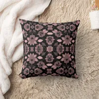 Elegant pink on black lace in vintage style  throw pillow