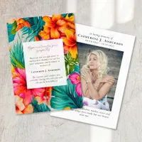 Tropical Floral Memorial Photo Sympathy Funeral Thank You Card