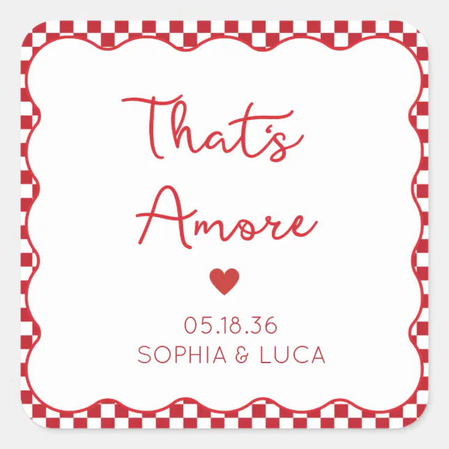 That's Amore Italian Chic Personalized Red Wedding Square Sticker