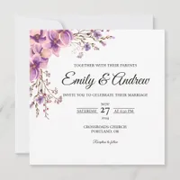 Lavender Bloom Floral Watercolor Square Wedding Invitation