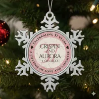 Elegant 37th Alabaster Wedding Anniversary Snowflake Pewter Christmas Ornament
