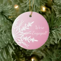 White Snowflake on Pink Winter Engagement Ceramic Ornament