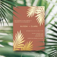 Modern Minimalist Elegant Palm Fronds Wedding Foil Foil Invitation