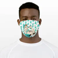 Teal Awareness Ribbon Retro Strong Lady Adult Cloth Face Mask