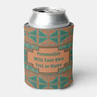 Southwest Teal Copper Geometric Print Personalized Can Cooler