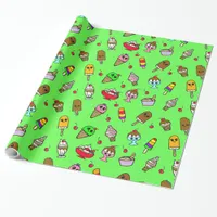 Whimsical Ice Cream and Cherries Birthday Wrapping Paper