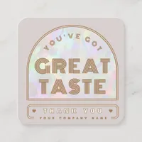 Trendy Chic Holographic Aura Arch Beige Thank you Square Business Card