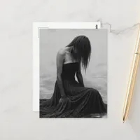 A Sad Woman in the Water Black and White Postcard
