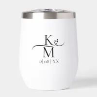 Love Calligraphy Initials Heart Black B&W ID940 Thermal Wine Tumbler