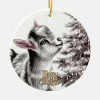 Baby Goat Christmas 17 and YOUR PHOTO Ceramic Ornament