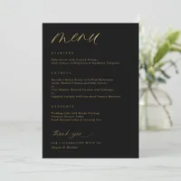 Romantic Script Black and Gold Wedding Menu