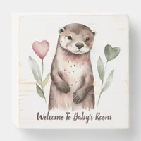 Adorable Otter With Heart Flowers Babys Room Wooden Box Sign