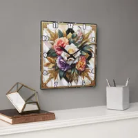 Elegant Roses in Intricate Floral Design Square Wall Clock