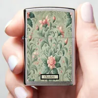 Floral Pattern Sage Pink  Zippo Lighter