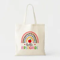 Hello First Grade Rainbow Sticker – Colorful Back  Tote Bag