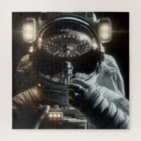 Astronaut with reflection of UFO Jigsaw Puzzle