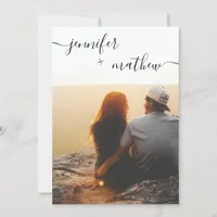 Modern minimalist script photos wedding invitation