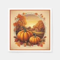 Autumn Fall Season's Pumpkin and Landscape Motif  Napkins