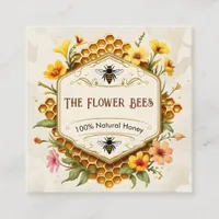 Honey bees honeycomb beekeeper apiary yellow pink square business card