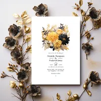 Black and Gold Floral Winter Wedding Invitation