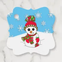 Personalized Christmas red and green Snowman Favor Tags