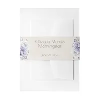 Rustic Peony Floral Lilac and Alabaster Invitation Belly Band