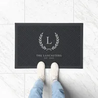 Modern Wreath Family Name Initial Monogram Welcome Doormat