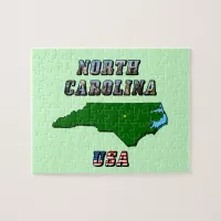 North Carolina Map Outline, Photo & US Flag Text  Jigsaw Puzzle