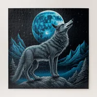 Wolf Standing in Front of the Full Moon | AI art Jigsaw Puzzle