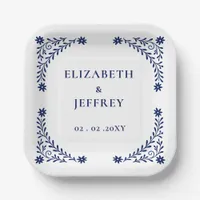 Elegant Boho Navy Floral Wedding  Paper Plates
