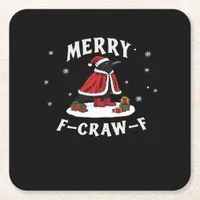 F-Craw-F Crow Christmas F-Caw-F Raven Christmas Cl Square Paper Coaster