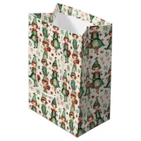 Cute Vintage Elves Christmas Seasonal  Medium Gift Bag