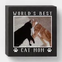 World's Best Cat Mom Your Cat's Photo Black White Wooden Box Sign