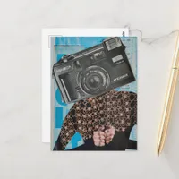 Surreal Camera Headed Woman Collage Postcard