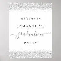 Trendy Silver Glitter Welcome Graduation Party Poster