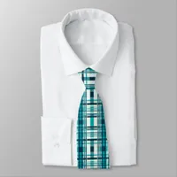 Plaid Pattern Tartan Check Green White  Neck Tie