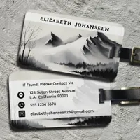 Black and White Watercolor Mountains & Snag Nature Luggage Tag